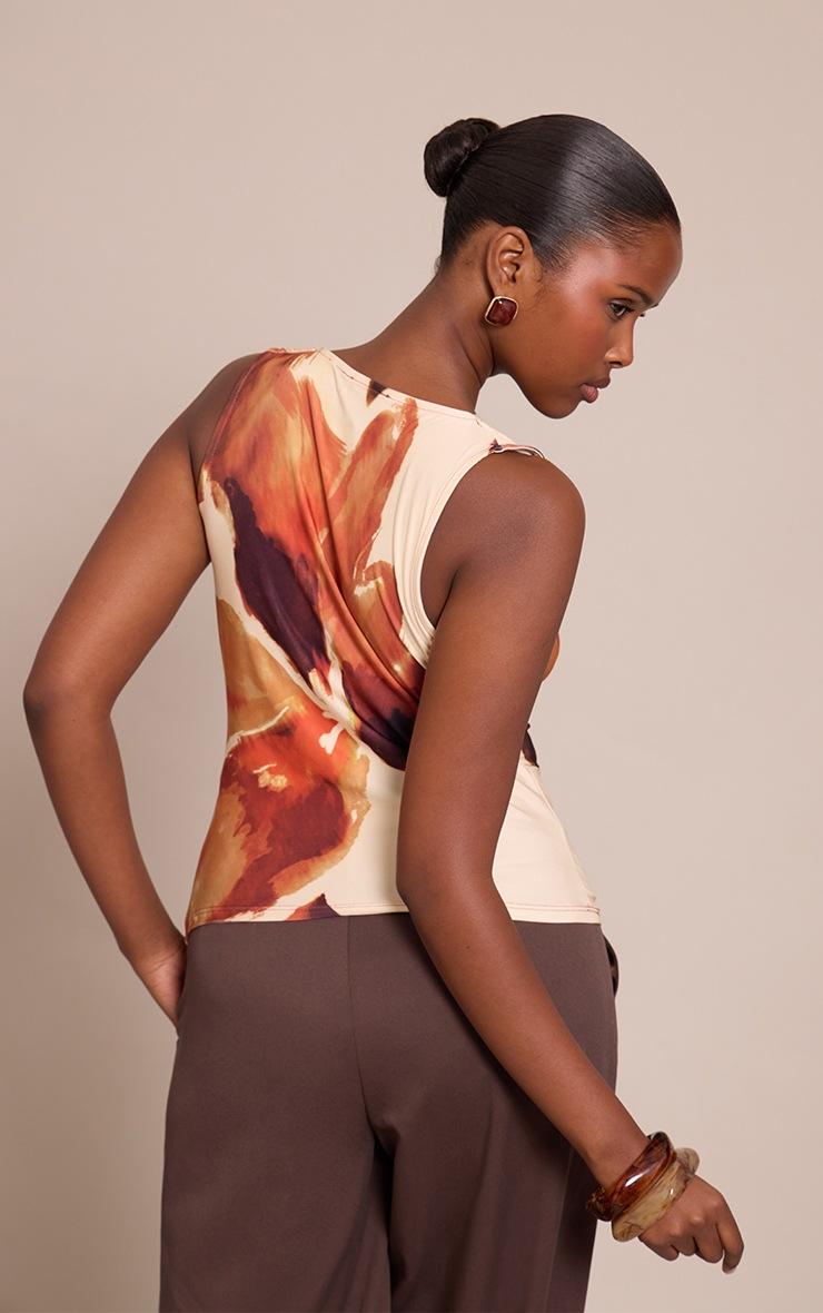 Pretty Little Thing Cream Floral Print Double Layer Slinky Extreme Cowl Neck Top