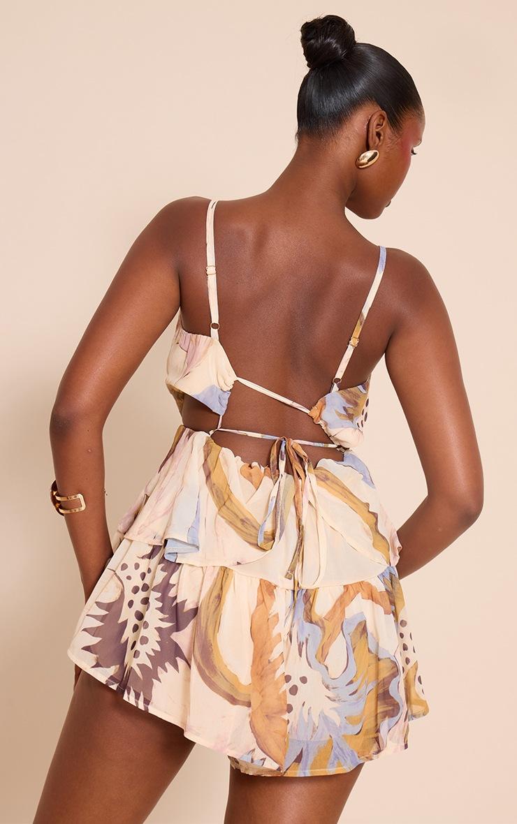 Pretty Little Thing Cream Floral Print Frill Detail Romper