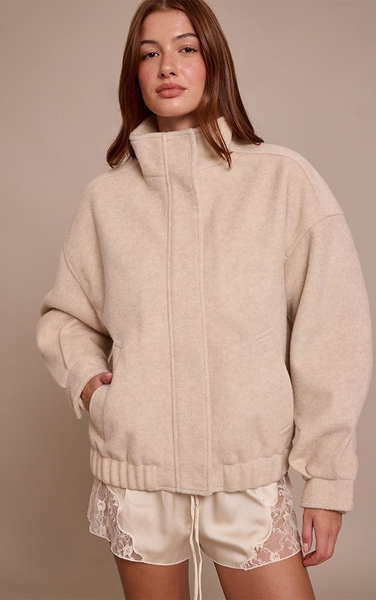 Pretty Little Thing Cream Funnel Neck Bomber Jacket