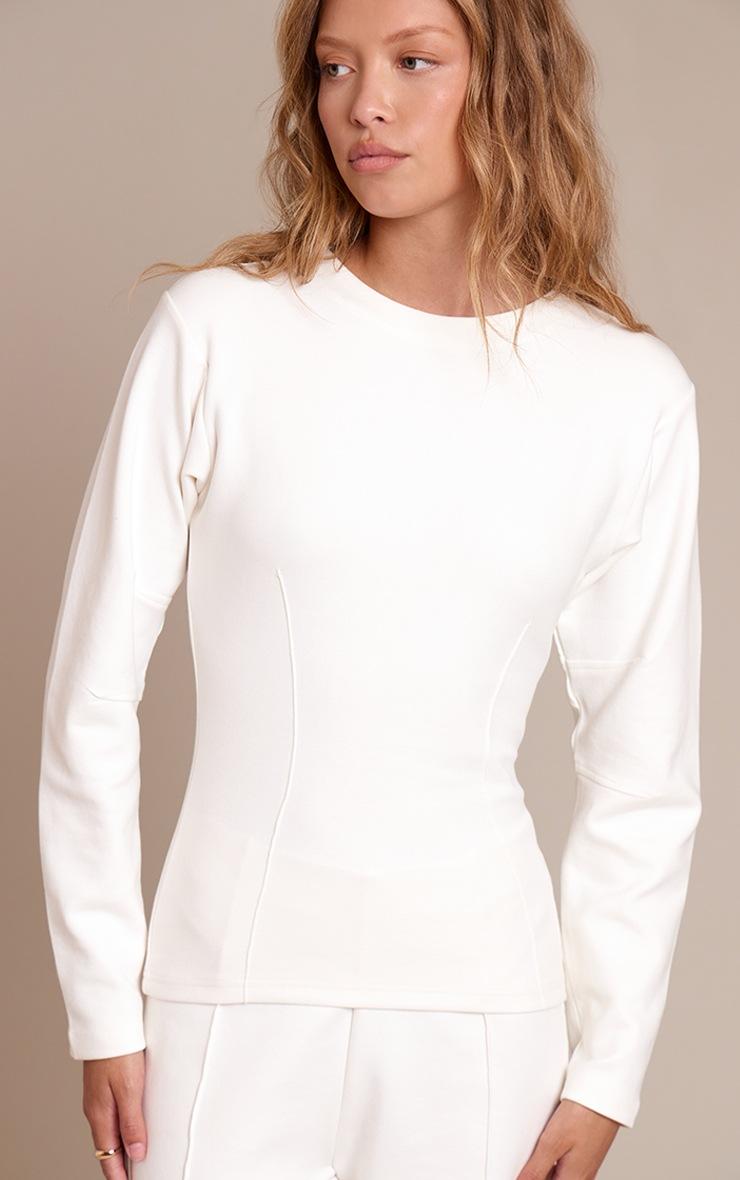 Pretty Little Thing Cream Interlock Cinch Waist Sweatshirt