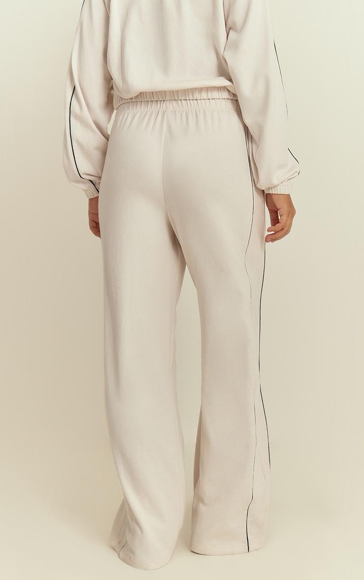 Pretty Little Thing Cream Interlock Contrast Piping Wide Leg Sweatpants
