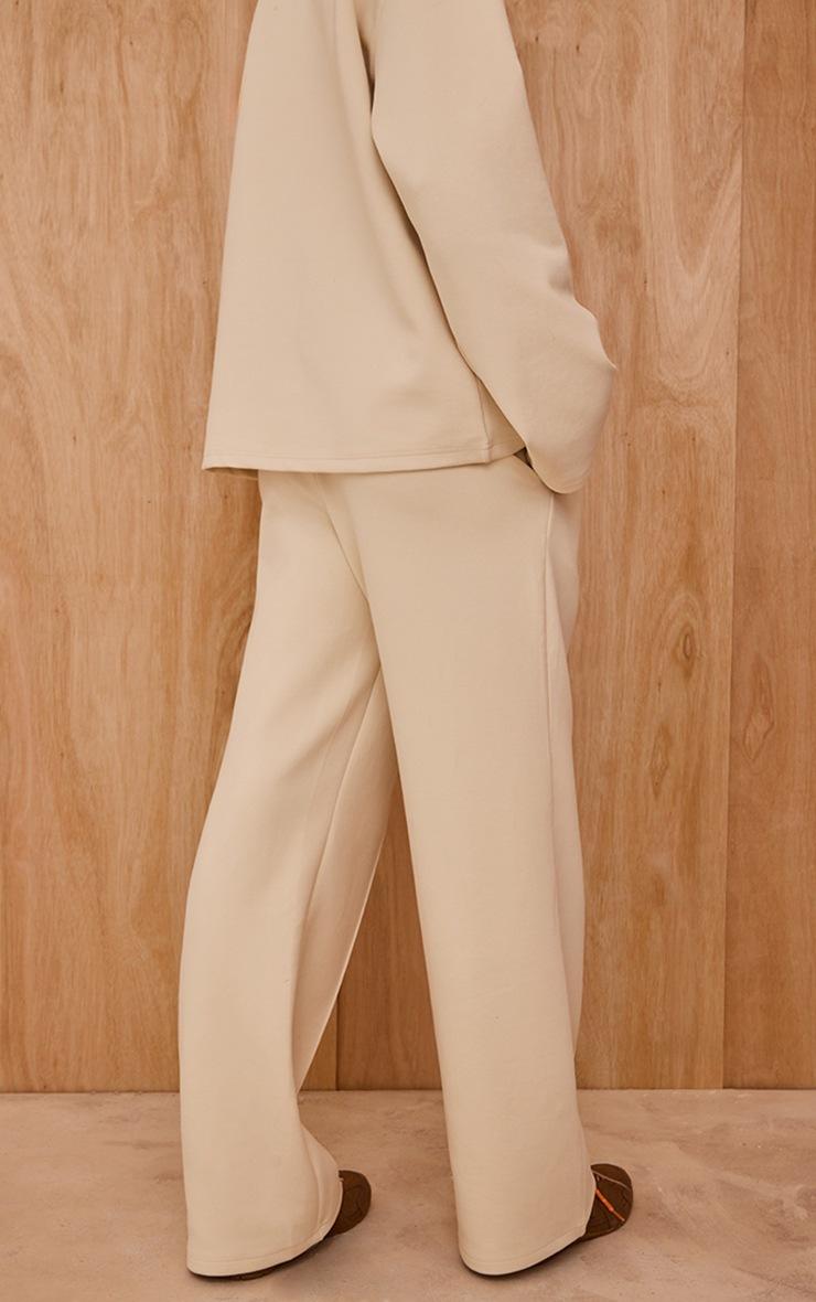 Pretty Little Thing Cream Interlock Pintuck Straight Leg Sweatpant