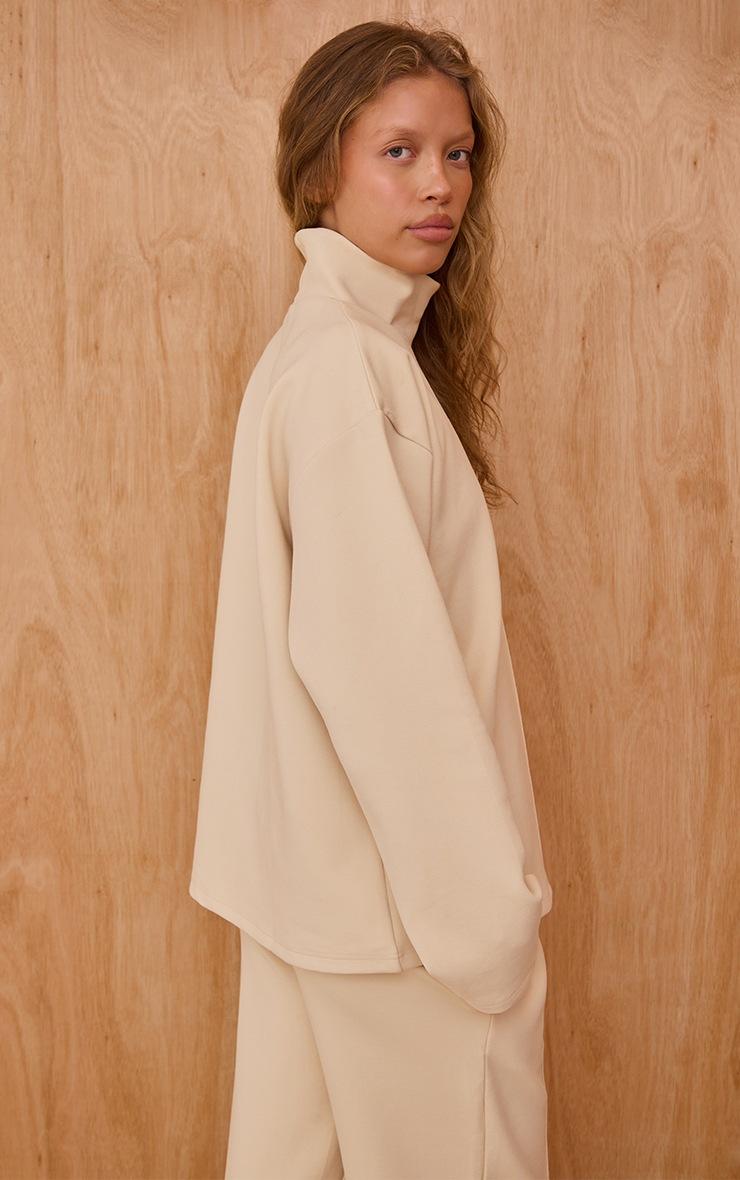 Pretty Little Thing Cream Interlock Seam Funnel Neck Sweatshirt