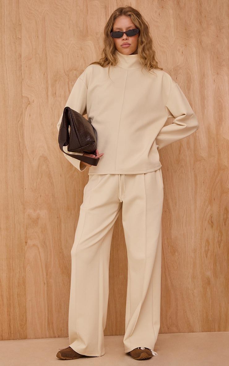 Pretty Little Thing Cream Interlock Seam Funnel Neck Sweatshirt