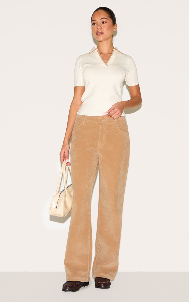 Pretty Little Thing Cream Knitted Contrast Polo Collar Top