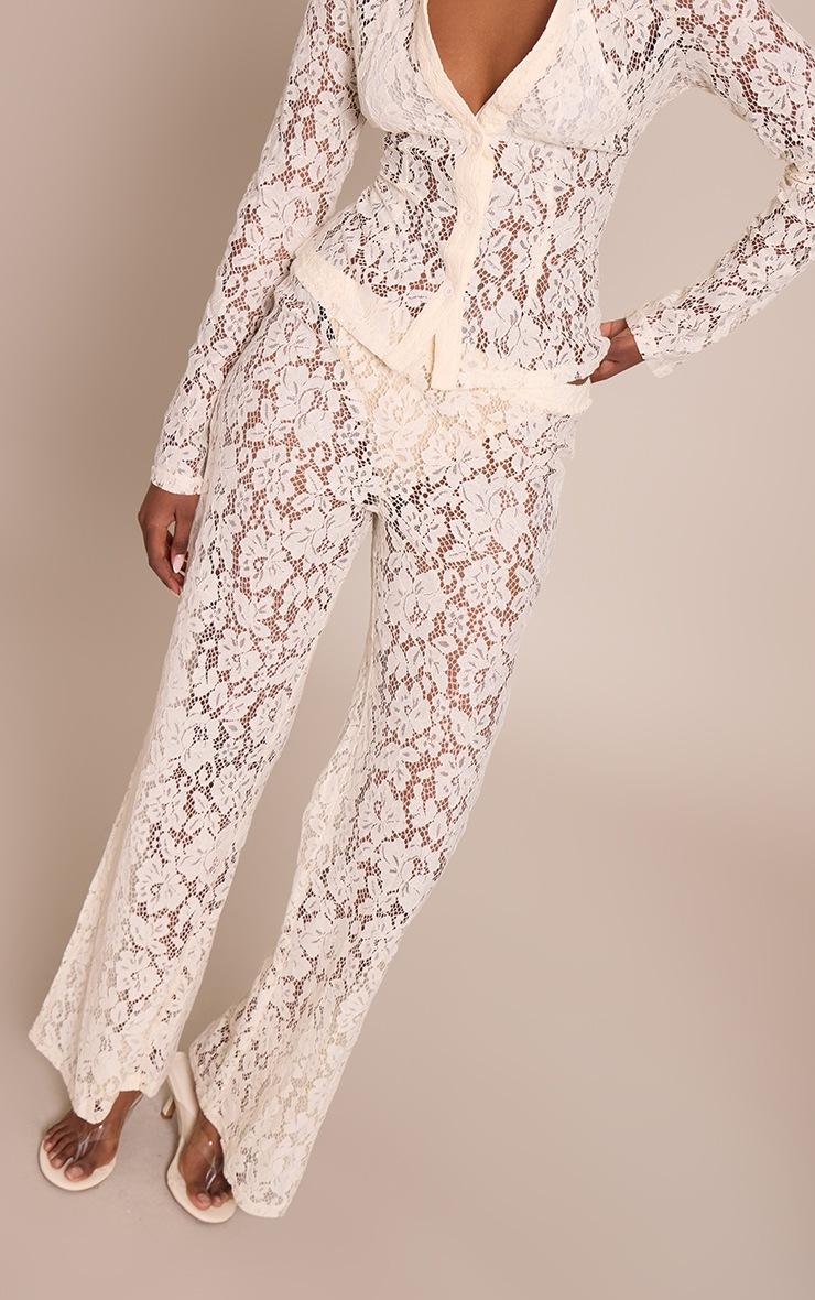 Pretty Little Thing Cream Lace High Waisted Straight Leg Pants