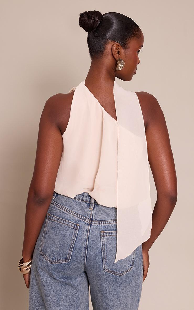 Pretty Little Thing Cream Mesh Halterneck Scarf Detail Top