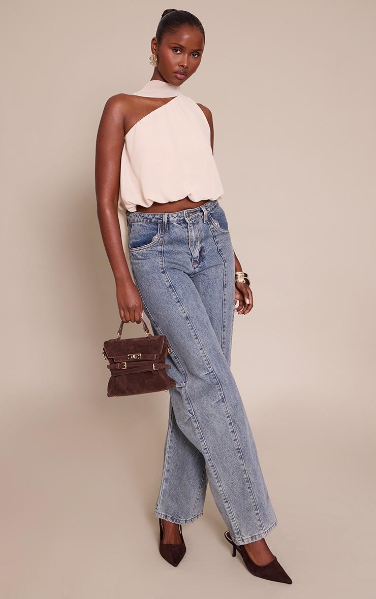 Pretty Little Thing Cream Mesh Halterneck Scarf Detail Top