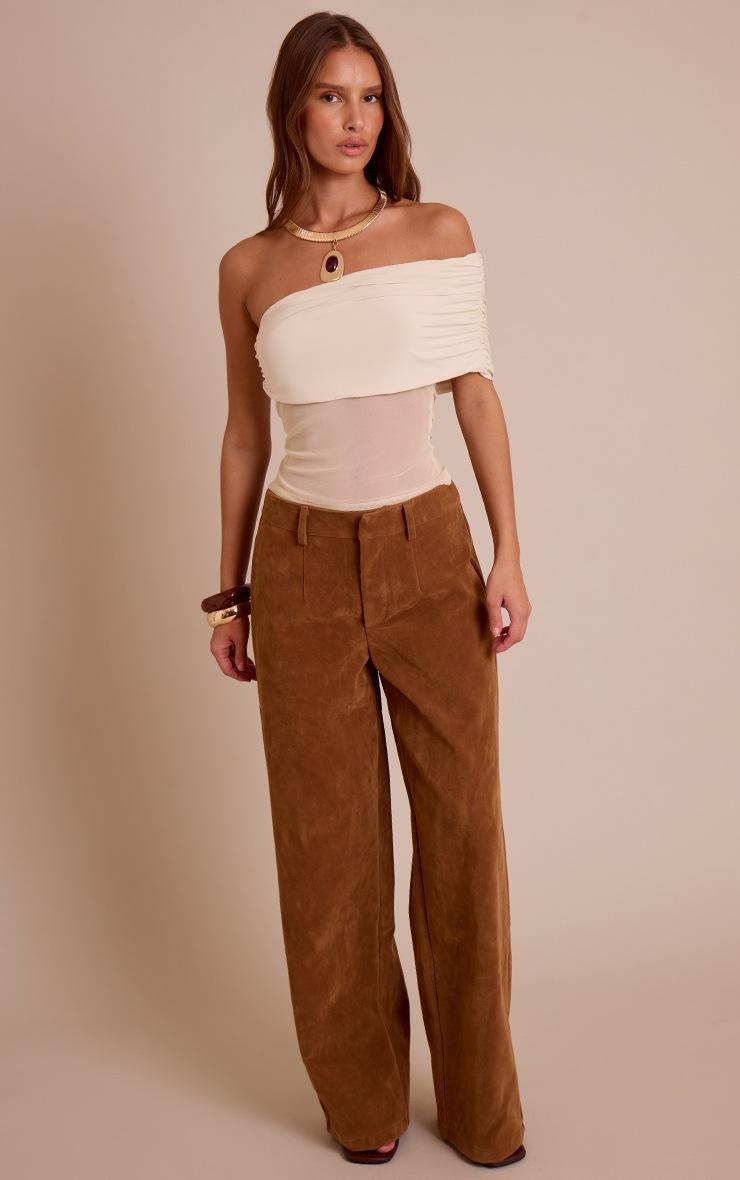 Pretty Little Thing Cream Mesh Panel Detail Asymmetric Long Top