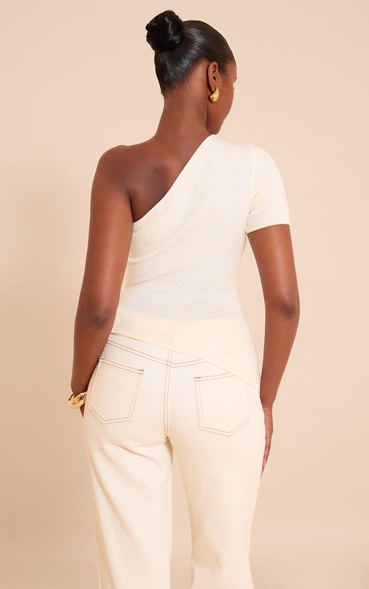 Pretty Little Thing Cream One Shoulder Asymmetric Trim Detail Knit Top