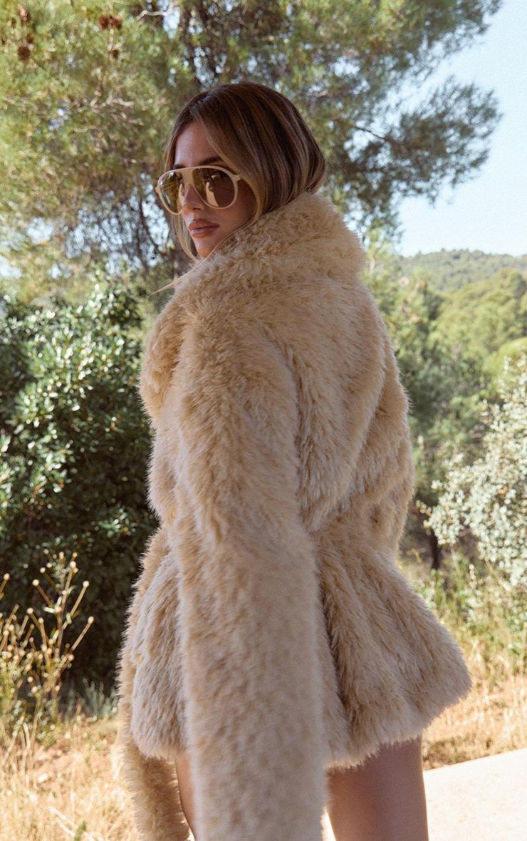 Pretty Little Thing Cream Oversized Collar Faux Fur Coat