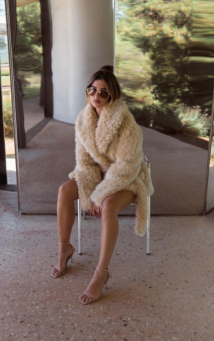 Pretty Little Thing Cream Oversized Collar Faux Fur Coat