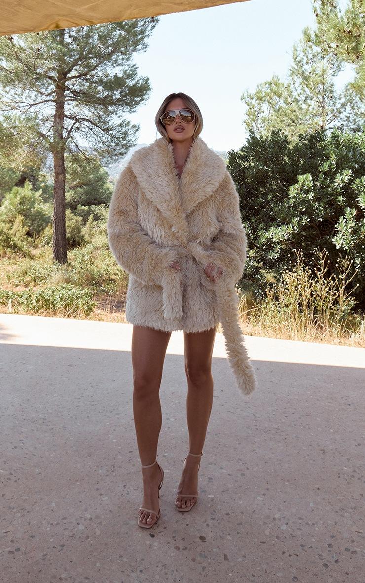 Pretty Little Thing Cream Oversized Collar Faux Fur Coat