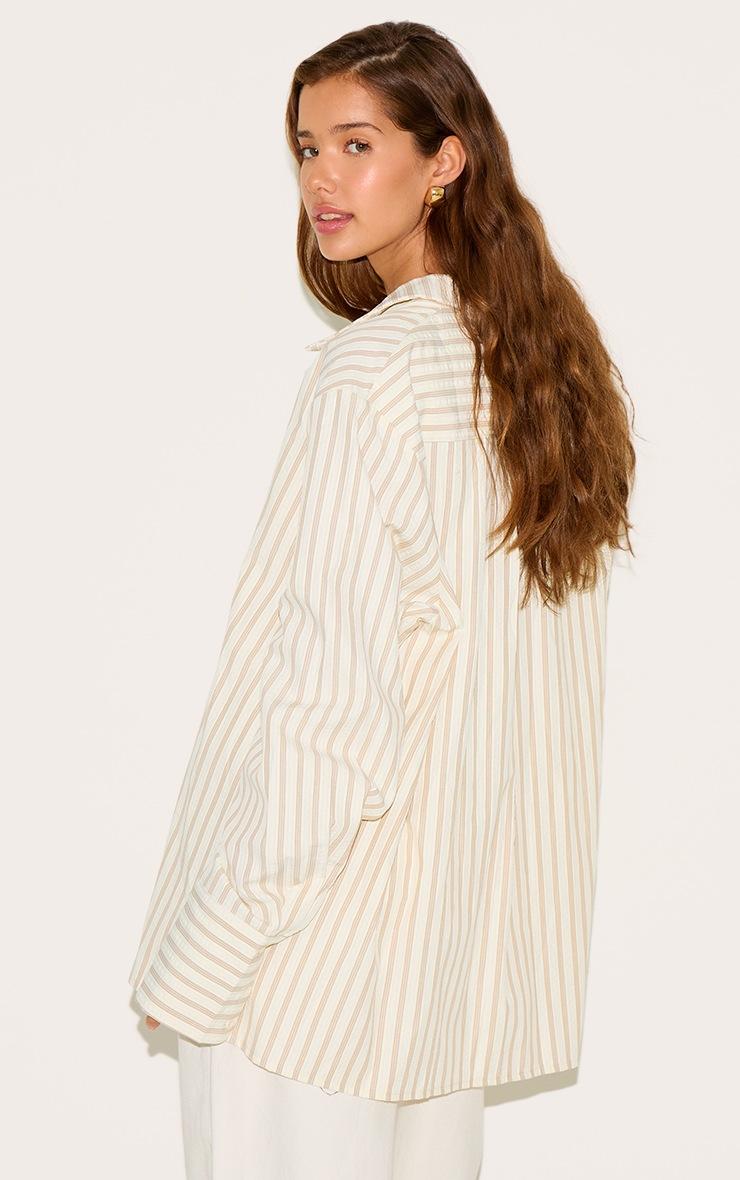 Pretty Little Thing Cream Oversized Stripe Cuff Shirt