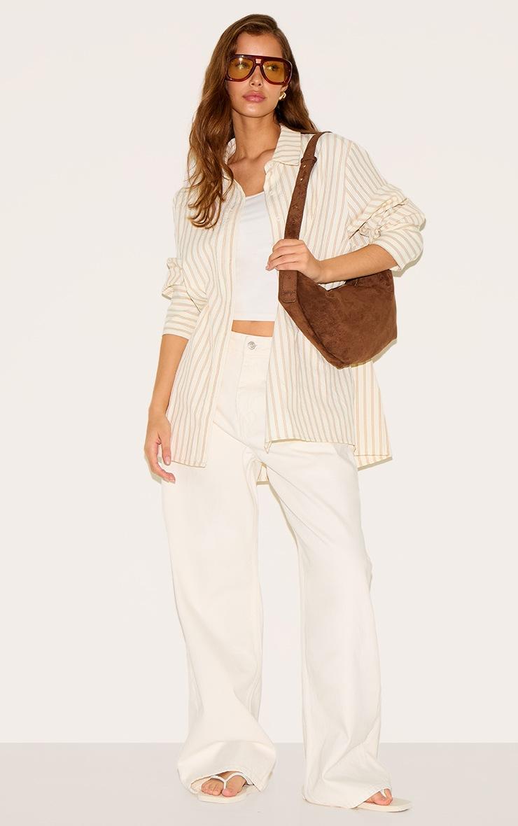 Pretty Little Thing Cream Oversized Stripe Cuff Shirt