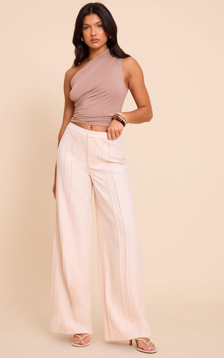 Pretty Little Thing Cream Peachskin Seam Detail Straight Leg Pants