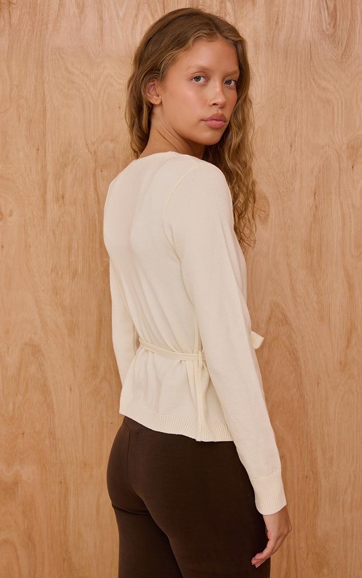Pretty Little Thing Cream Pilates Wrap Knitted Cardigan