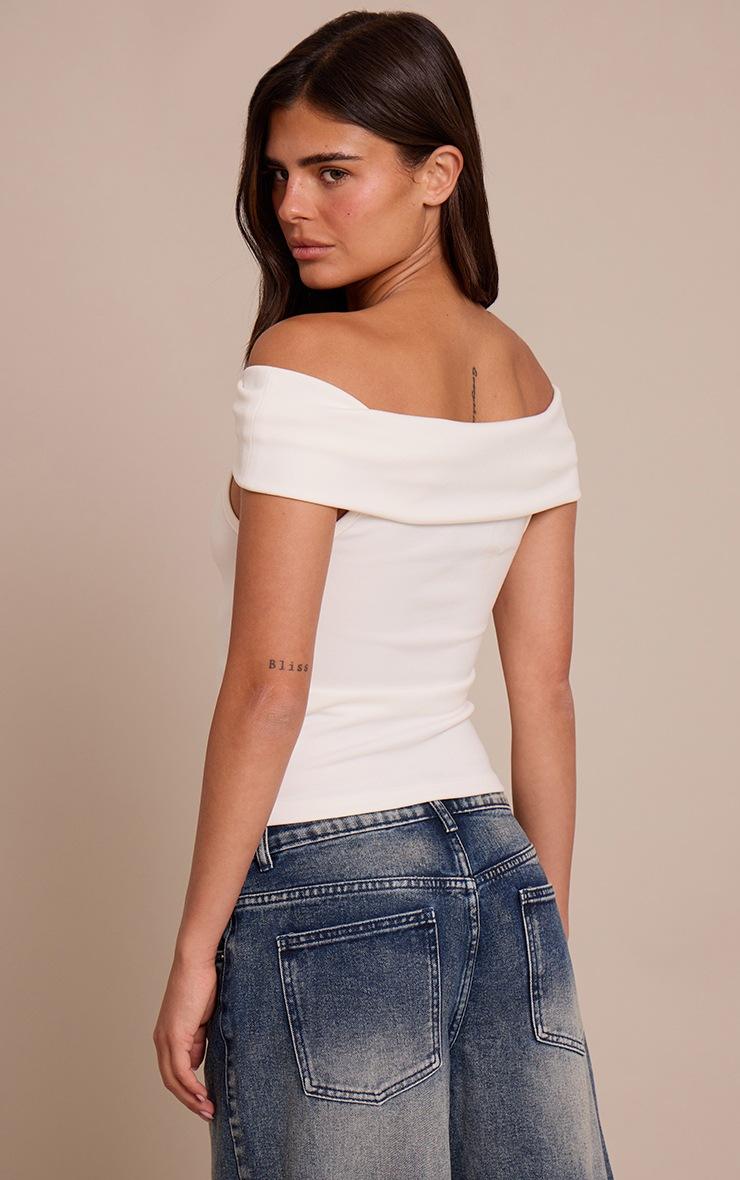 Pretty Little Thing Cream Premium Soft Touch Asymmetric Shoulder Top