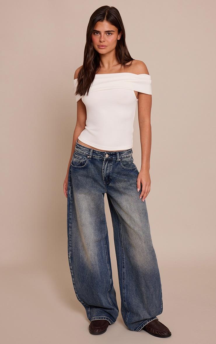 Pretty Little Thing Cream Premium Soft Touch Asymmetric Shoulder Top