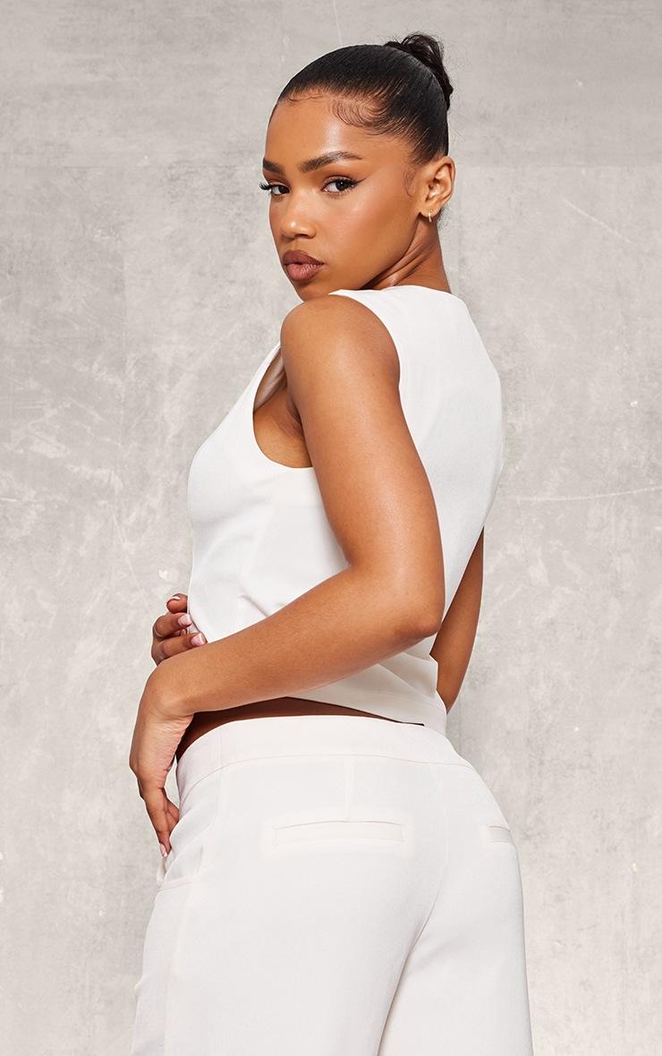 Pretty Little Thing Cream Premium Woven Zip Up Detail Sleeveless Top