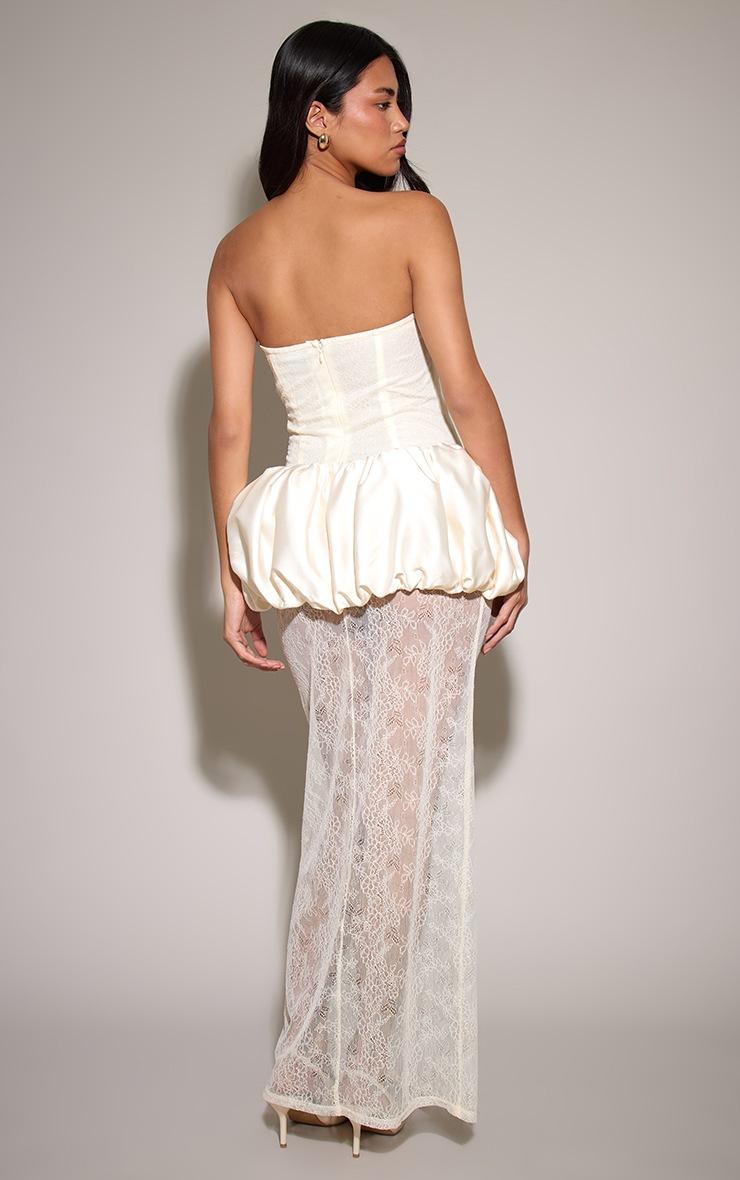 Pretty Little Thing Cream Puff Ball Lace Detail Maxi Dress