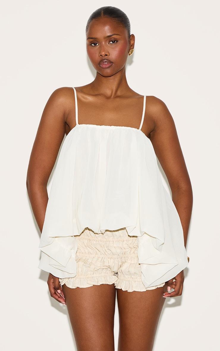 Pretty Little Thing Cream Puffball Chiffon Spaghetti Strap Cami
