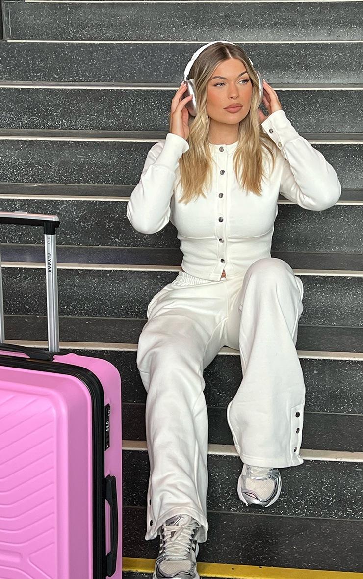 Pretty Little Thing Cream Ribbed Hem Popper Detail Sweatshirt