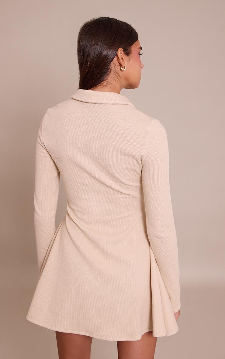 Pretty Little Thing Cream Ribbed Long Sleeve Shift Dress