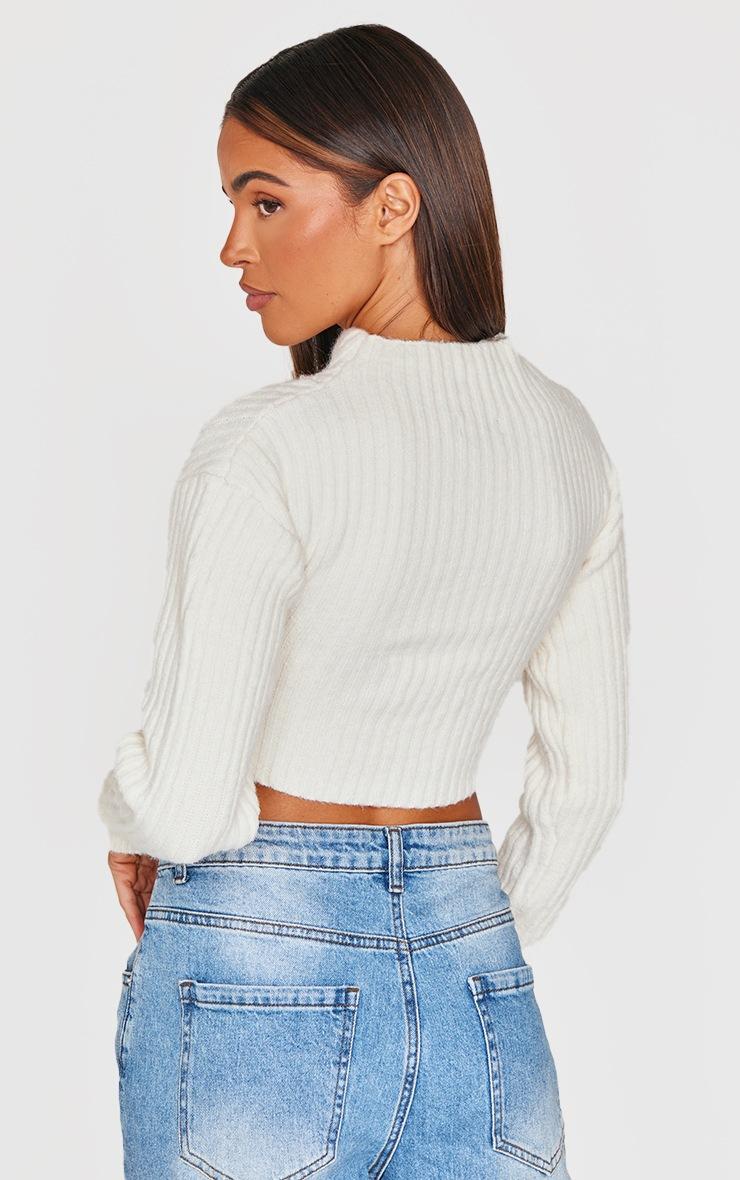 Pretty Little Thing Cream Ribbed Twist Front Cut Out Sweater