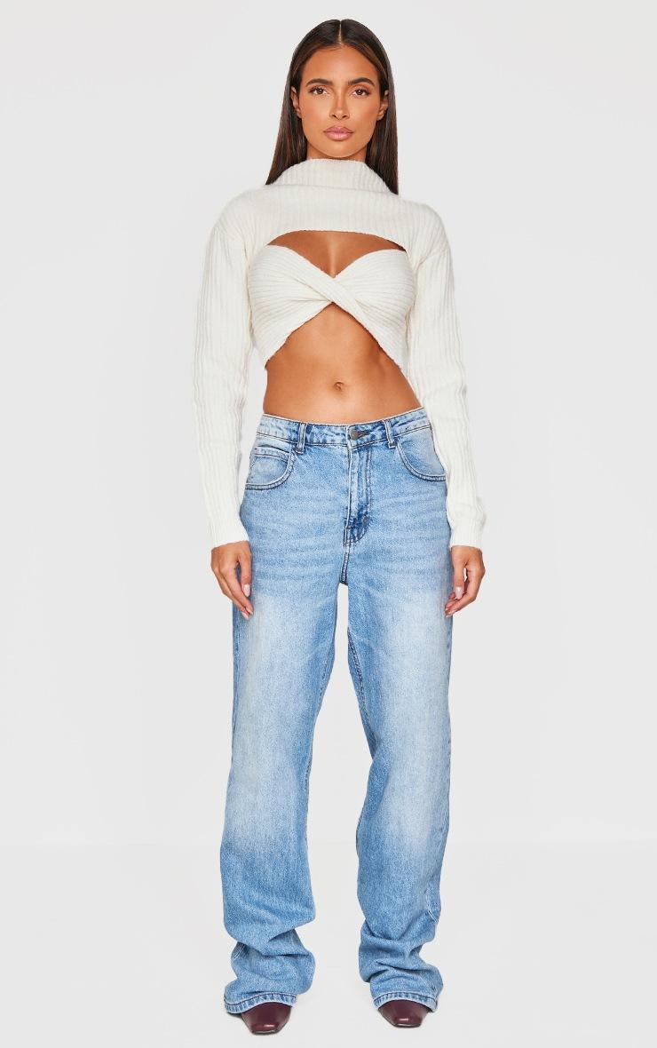 Pretty Little Thing Cream Ribbed Twist Front Cut Out Sweater