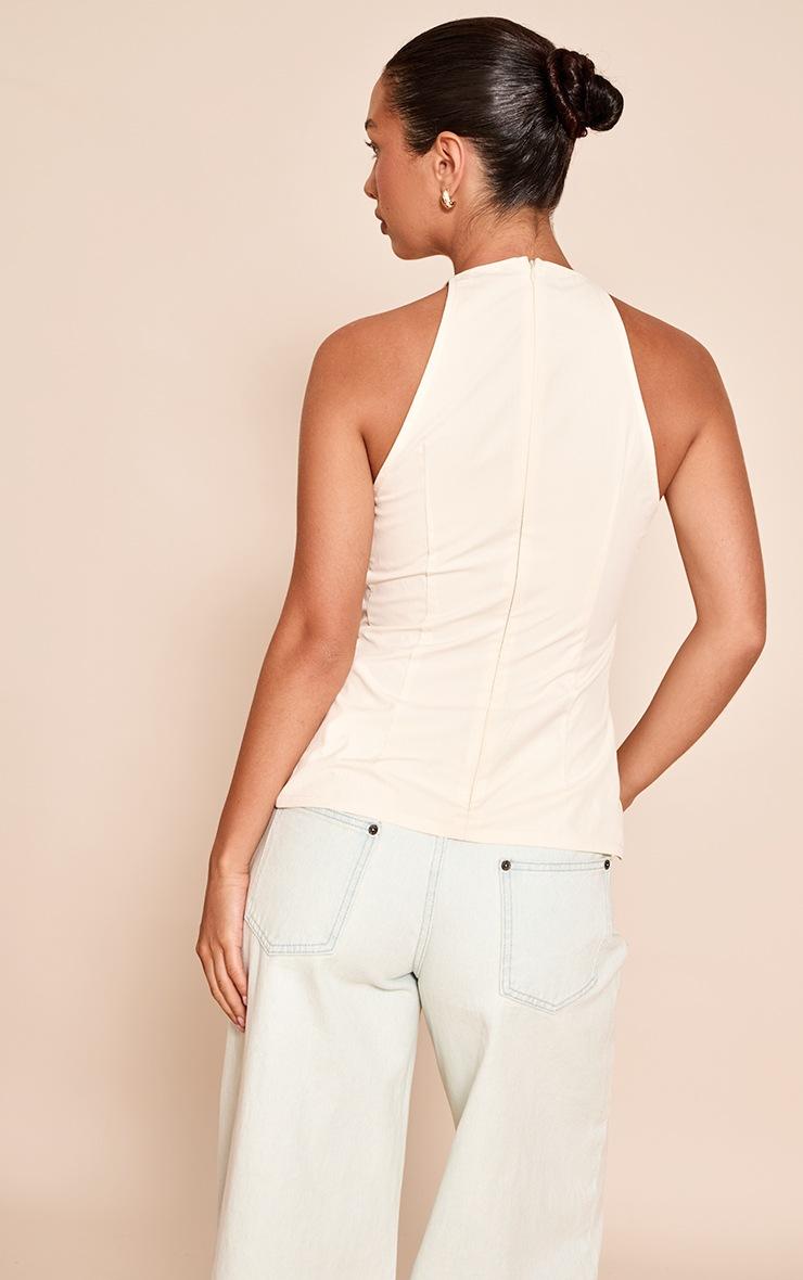 Pretty Little Thing Cream Ruched Detail High Neck Longline Top