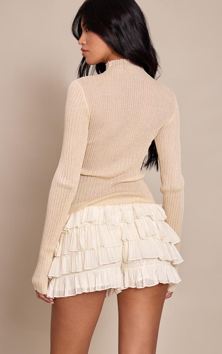 Pretty Little Thing Cream Ruched Textured Low Rise Bloomer Shorts