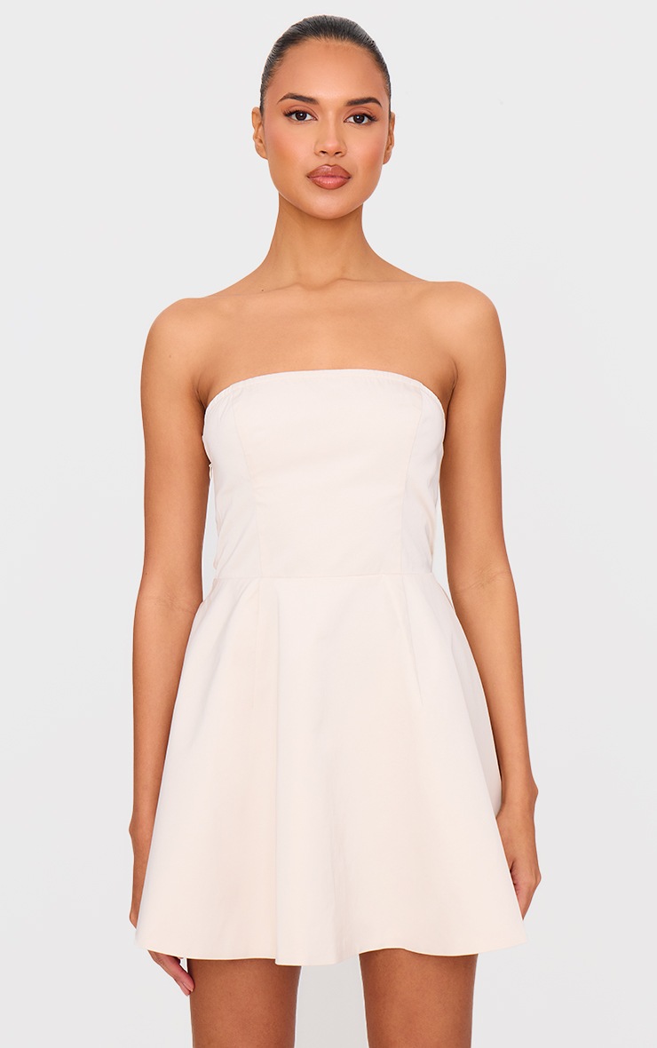 Pretty Little Thing Cream Satin Bandeau Bow Back Shift Dress