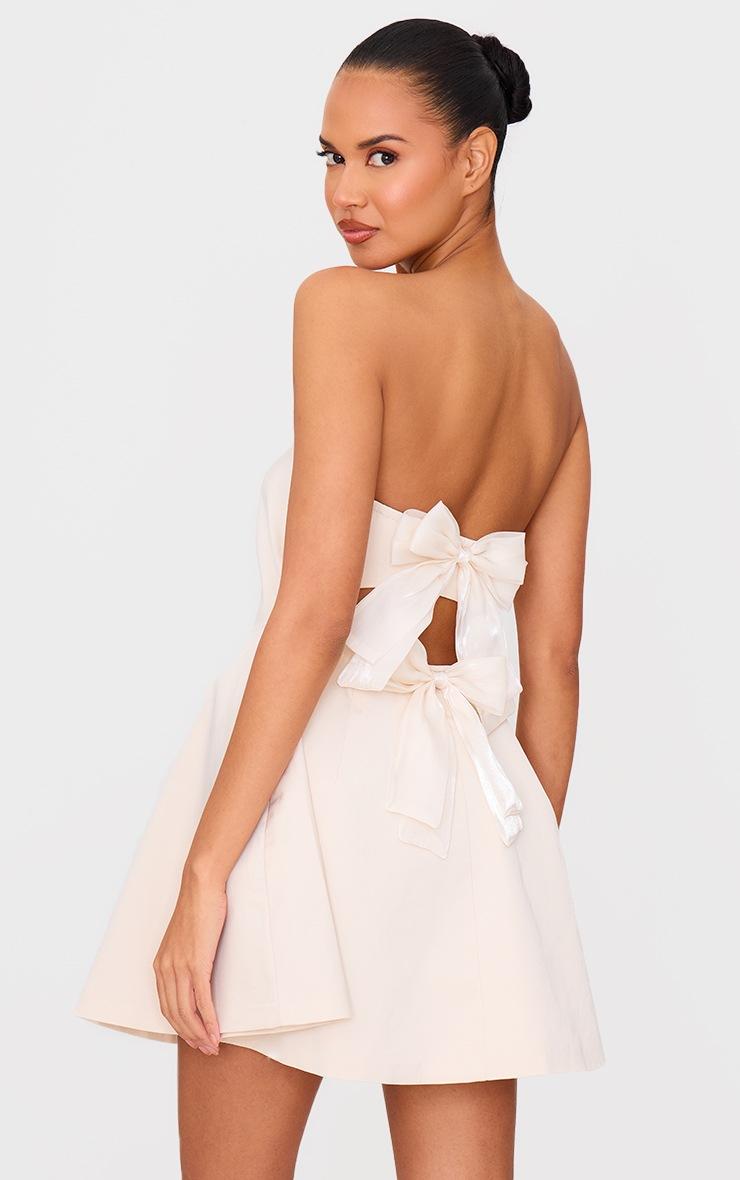 Pretty Little Thing Cream Satin Bandeau Bow Back Shift Dress