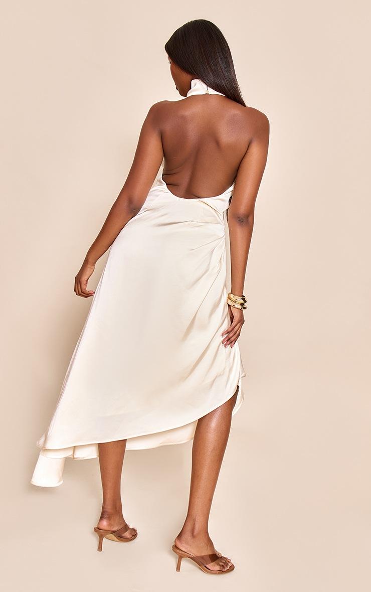 Pretty Little Thing Cream Satin Cowl Neck Asymmetric Shift Dress