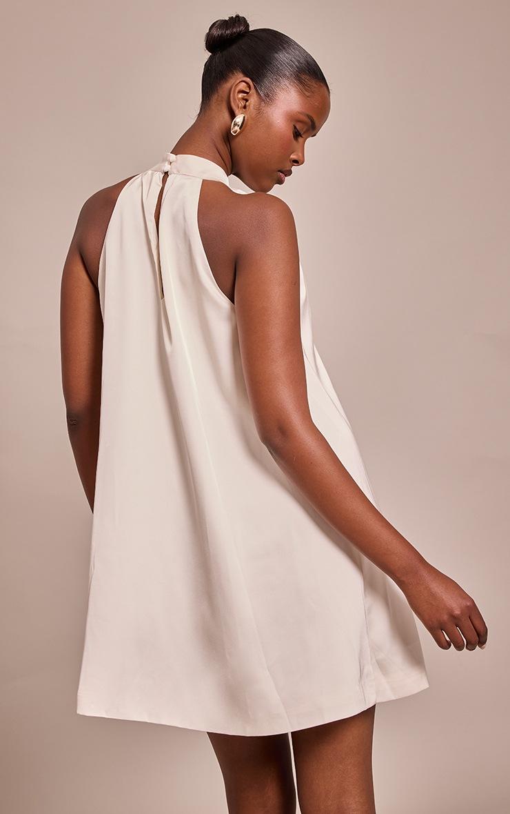 Pretty Little Thing Cream Satin Halterneck Mini Shift Dress