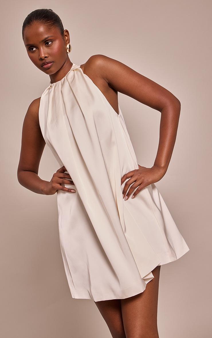 Pretty Little Thing Cream Satin Halterneck Mini Shift Dress