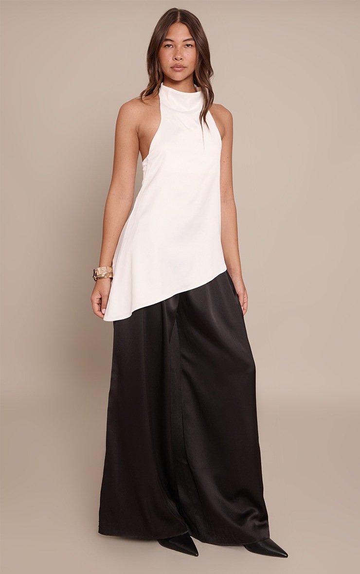 Pretty Little Thing Cream Satin High Neck Scoop Back Drape Top