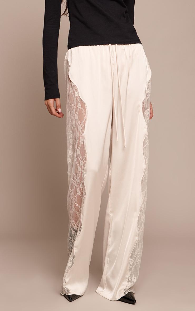 Pretty Little Thing Cream Satin Lace Drawstring Pants