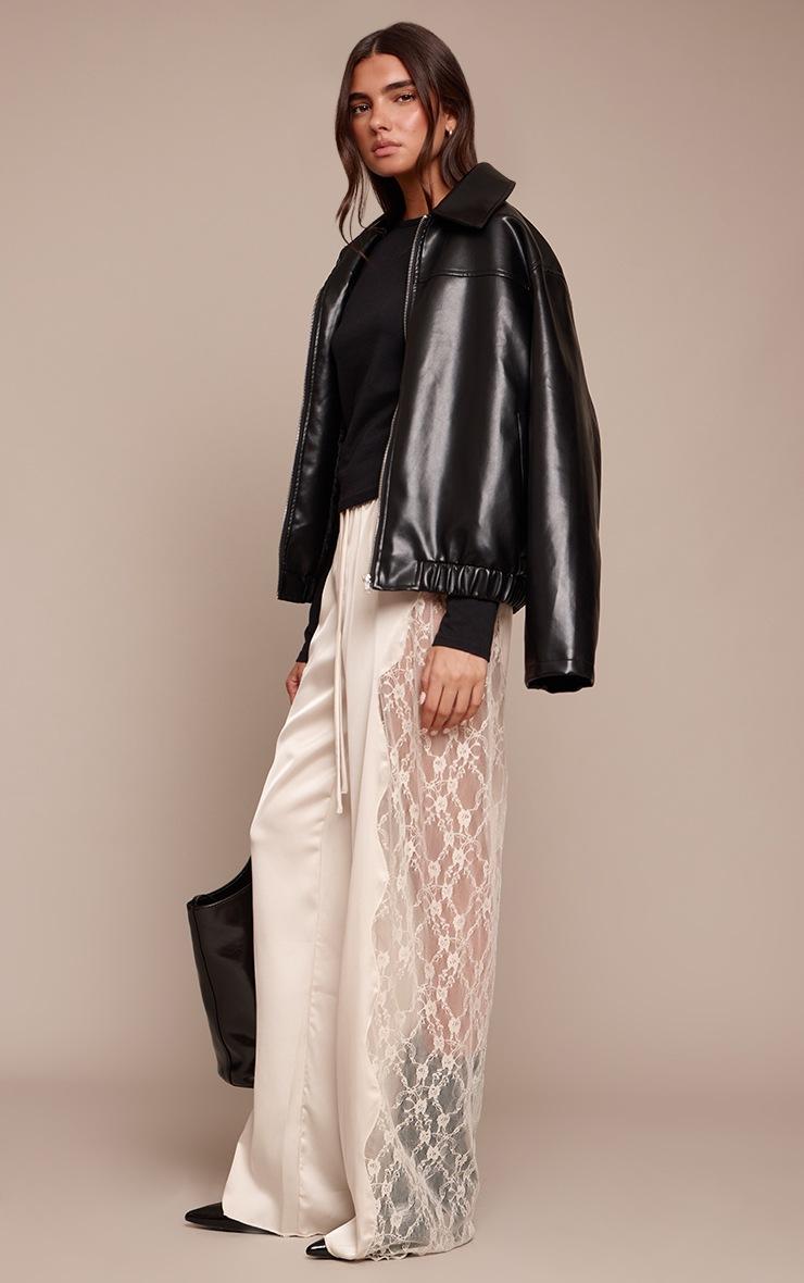 Pretty Little Thing Cream Satin Lace Drawstring Pants