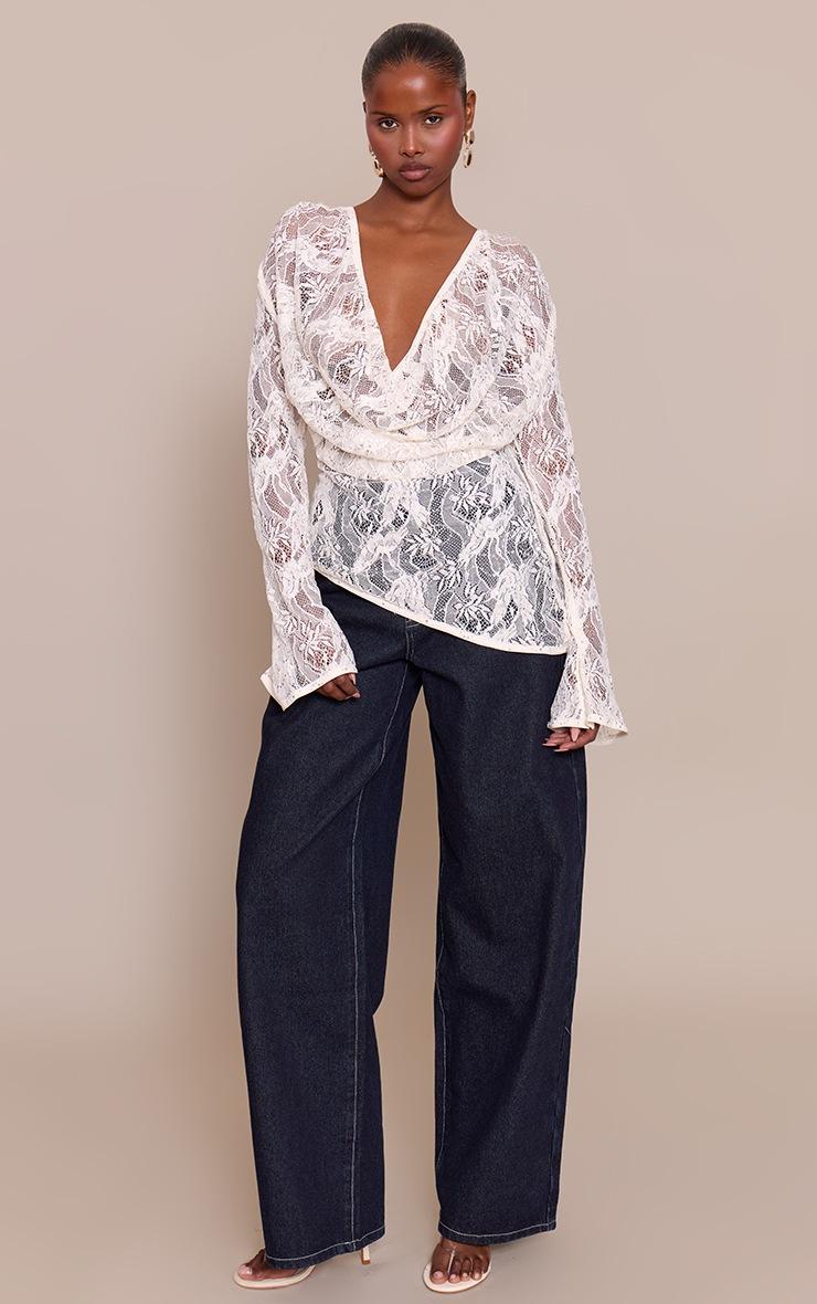 Pretty Little Thing Cream Sequin Lace Cowl Front Top