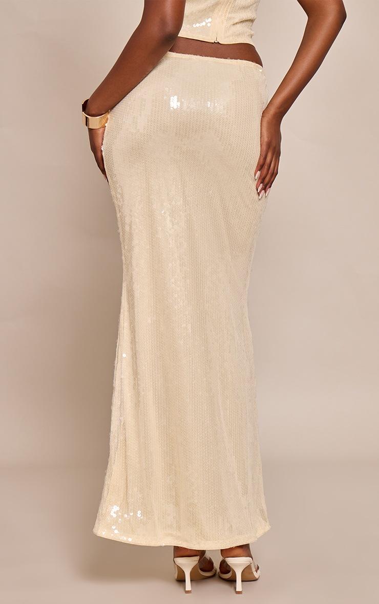 Pretty Little Thing Cream Sequin Low Rise Maxi Skirt
