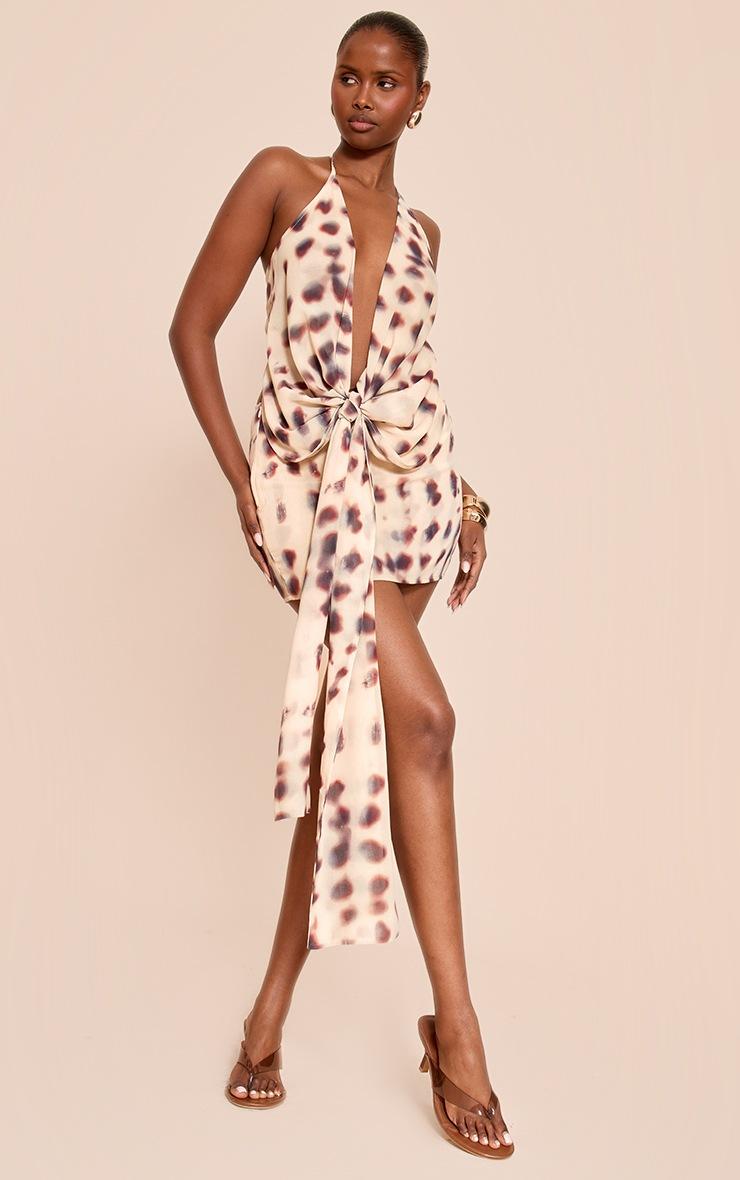 Pretty Little Thing Cream Shell Print Chiffon Mini Skirt