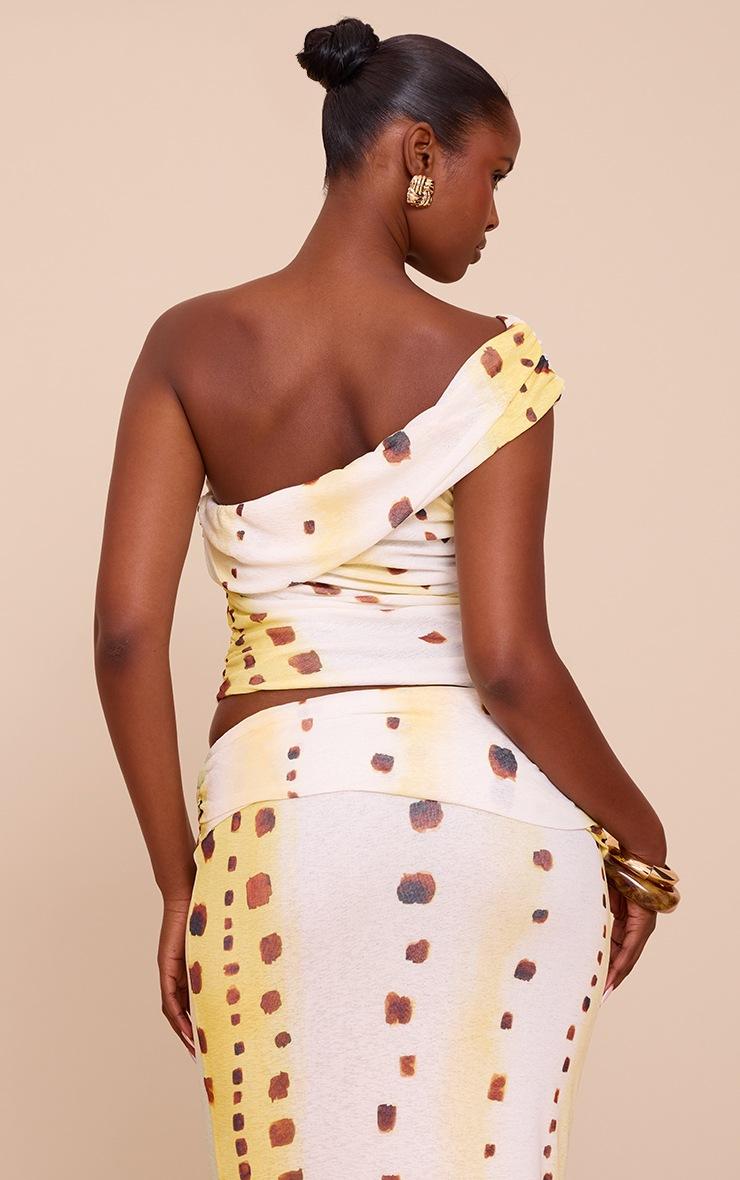 Pretty Little Thing Cream Shell Print Onion Skin Ruched Side Asymmetric Top