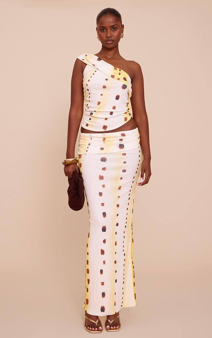 Pretty Little Thing Cream Shell Print Onion Skin Ruched Side Asymmetric Top