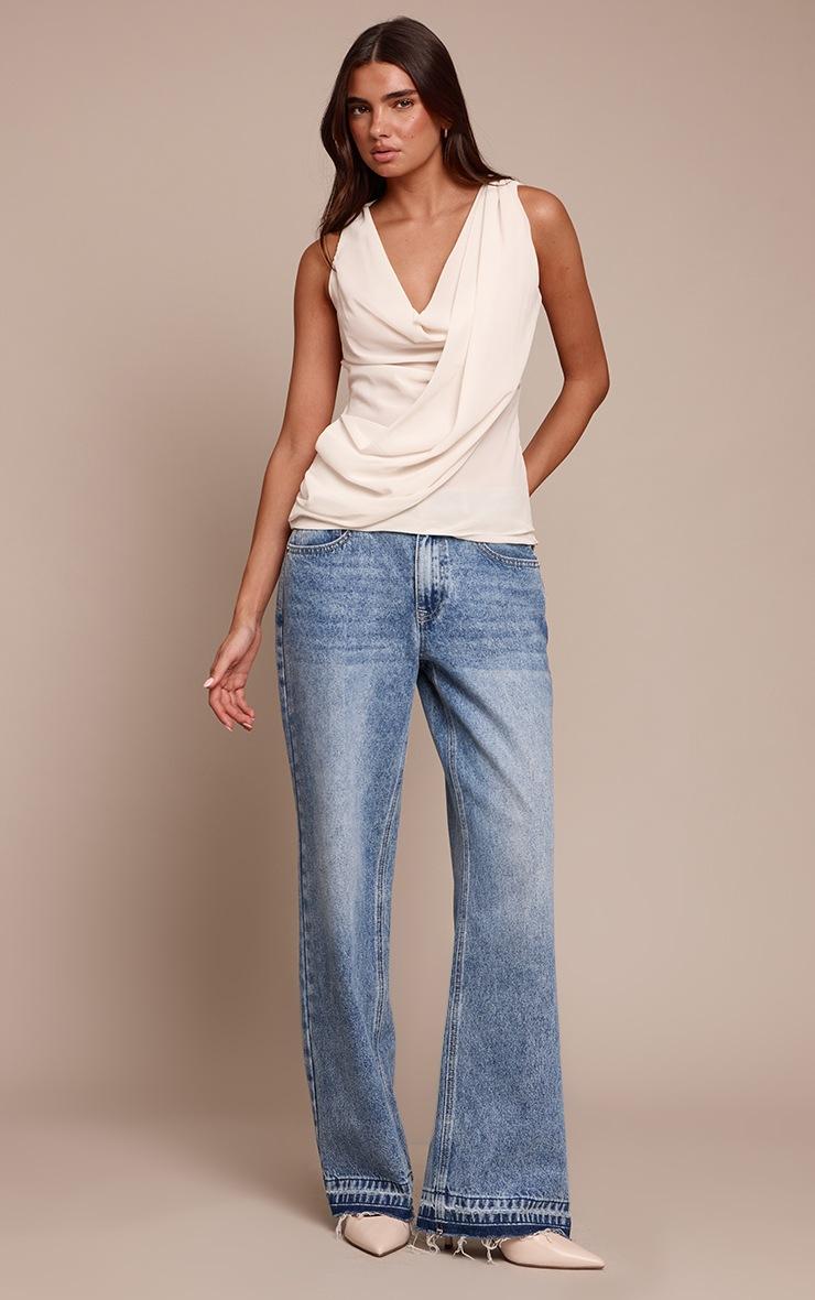 Pretty Little Thing Cream Sleeveless Chiffon Drape Top