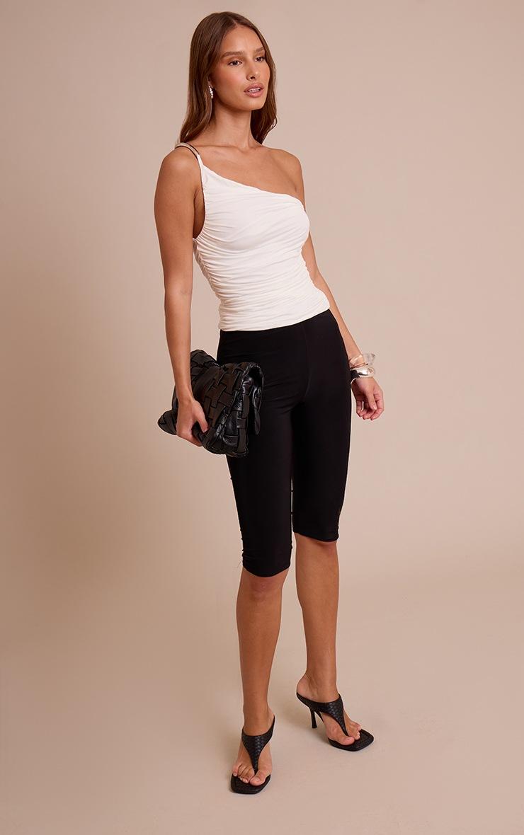 Pretty Little Thing Cream Slinky Trim Shoulder Detail Long Top