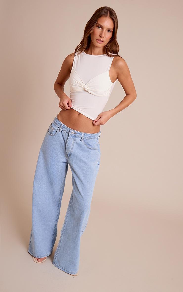 Pretty Little Thing Cream Slinky Twist Bust Detail Top