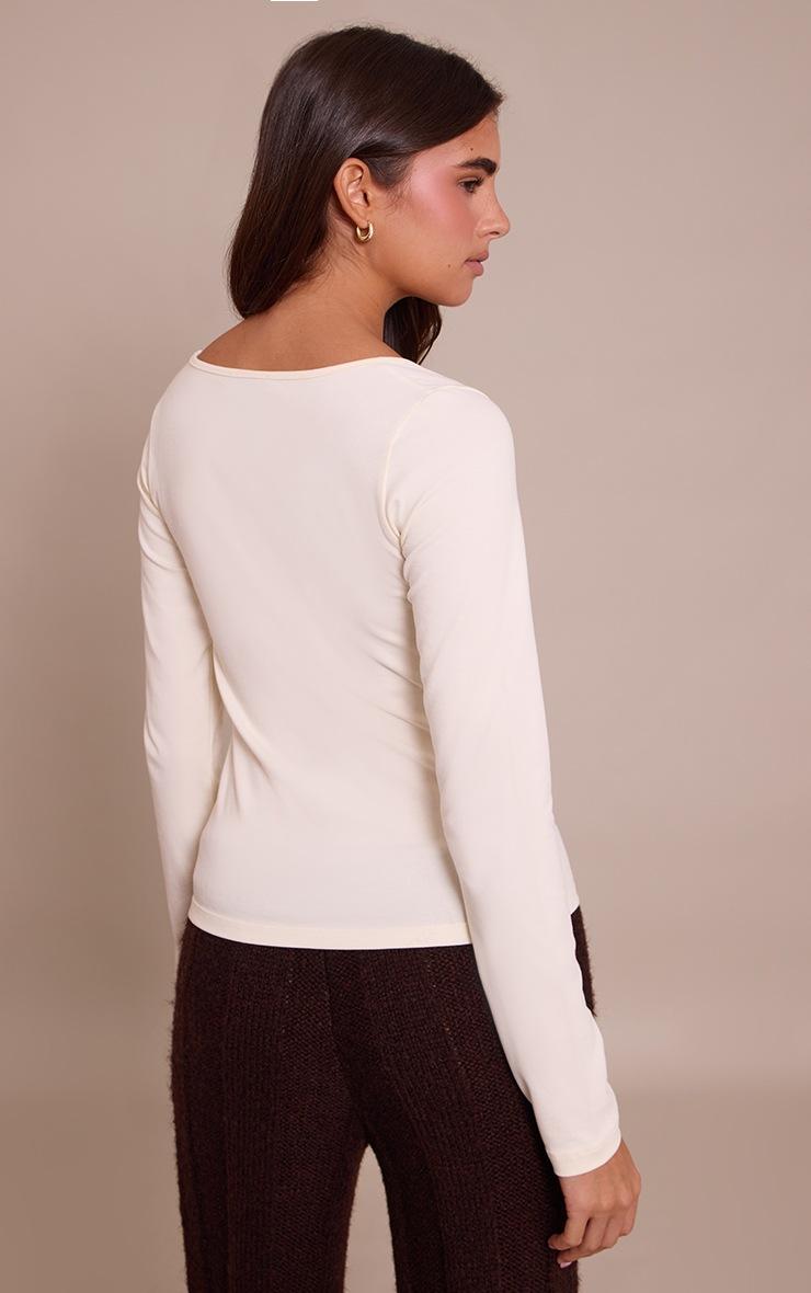 Pretty Little Thing Cream Soft Cotton Scoop Neck Long Sleeve Top
