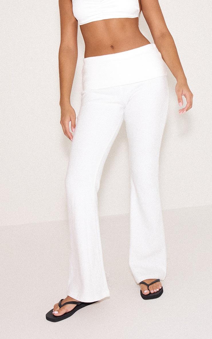 Pretty Little Thing Cream Soft Touch Fold Over Waist Flare